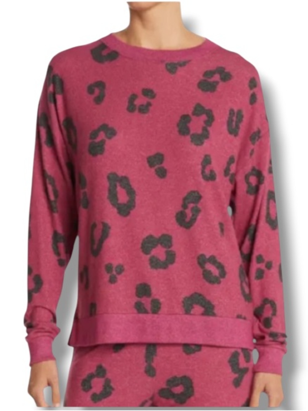 Abound Women’s Cheetah Print Pajama Top Sleepwear Night Sweater Purple Black